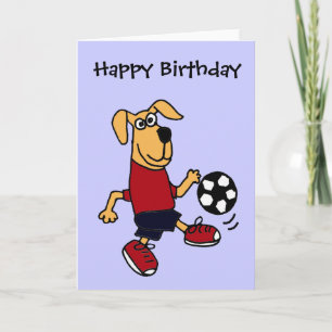 Carte AZ- Chien drôle jouant au football