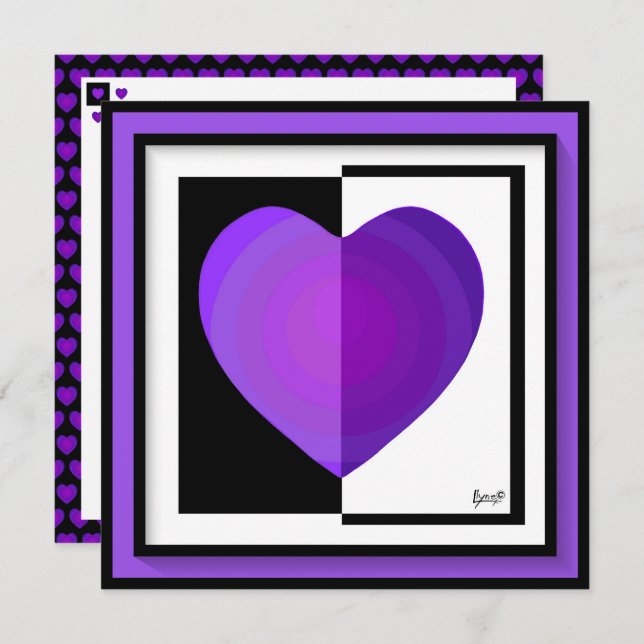 Carte B&W Purple Hearts Beating (Devant / Derrière)