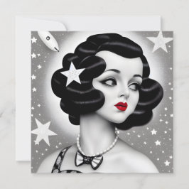 Carte B&W Retro Art Déco Space Girl Card
