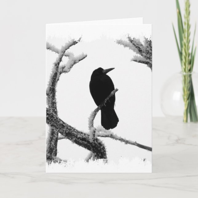 Carte B&W Winter Raven Edgar Allan Poe (Devant)