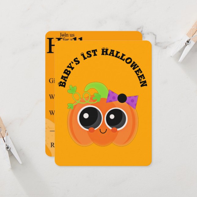 Carte Baby 1er Halloween Petit Citrouille (Devant/Arrière en situation)