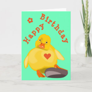Carte Baby Birthday Card Jaune Canard avec Coeur