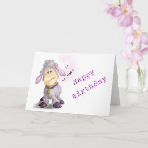 Carte Baby Birthday Card Little Lamb with Bell Your Text