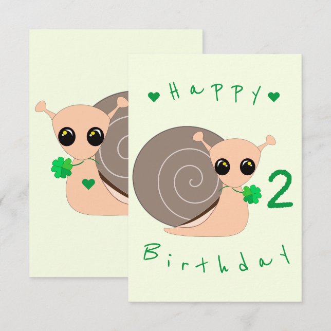 Carte Baby Birthday Card Lucky Snail avec Clover (Devant / Derrière)