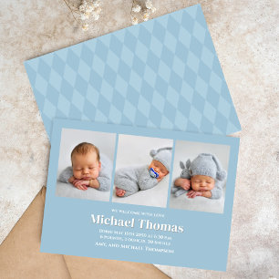 Carte Baby Boy Birth Photo Collage personnalisé bleu
