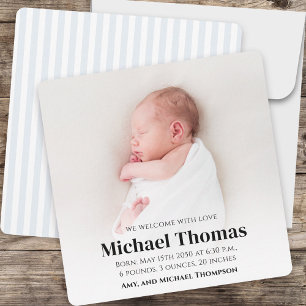 Carte Baby Boy Blue Photo Simple mignonne Carré