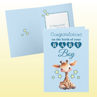 Carte Baby boy congratulations giraffe blue