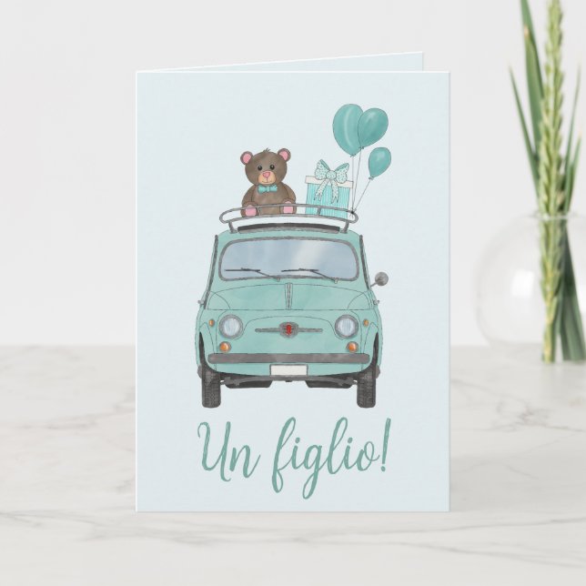 Carte Baby Boy Fiat 500 Italie Félicitations (Devant)