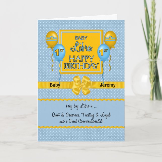Carte Baby Boy Libra 1er anniversaire Zodiac (Devant)