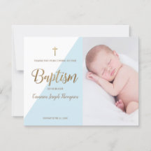 Baby Boy Personnalisé Bleu Photo Baptême Merci