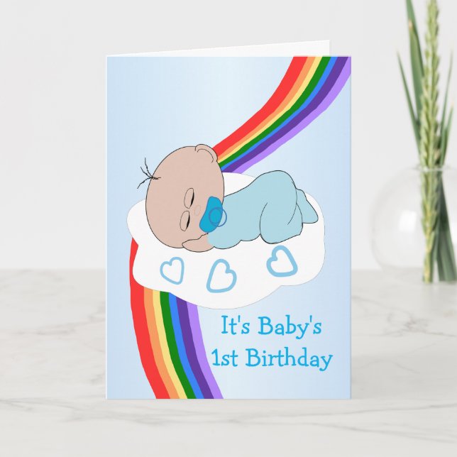 Carte Baby Boy Rainbow 1er anniversaire (Devant)