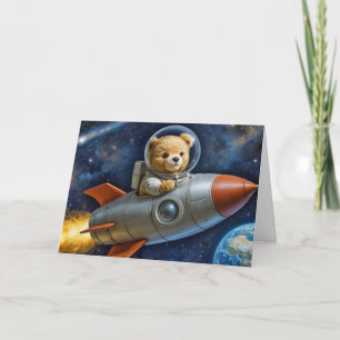 Carte Baby Boy Teddy Bear dans une fusée
