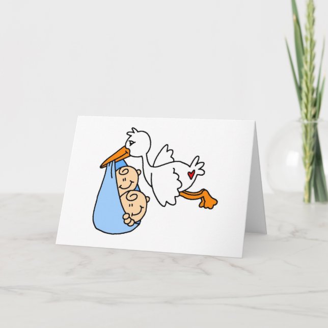Carte Baby Boy Twins avec Stork (Devant)