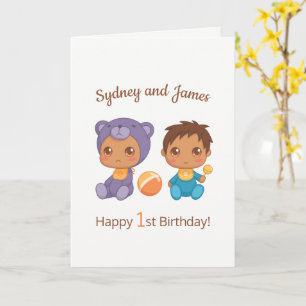 Carte Baby Boy Twins First Birthday Names Blank 2
