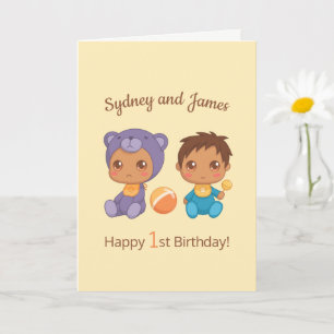 Carte Baby Boy Twins Premier anniversaire Jaune Blank 2