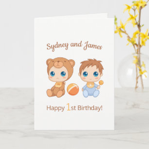 Carte Baby Boy Twins Premier Anniversaire Noms vierges