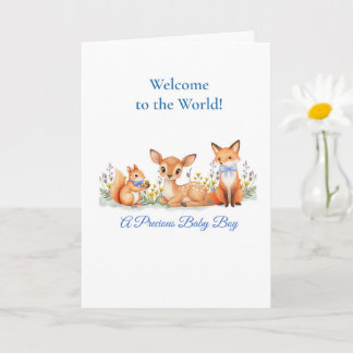 Carte Baby Boy Welcome Woodland Animals Deer Fox Squirre