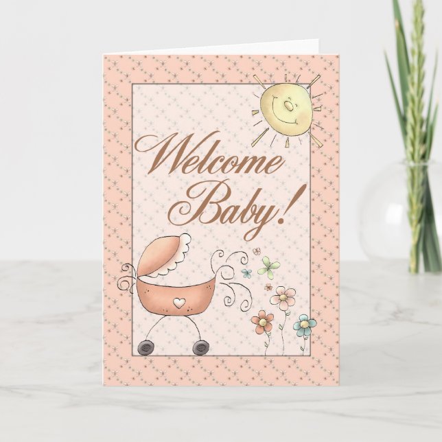 Carte Baby Buggy subtil Floral Welcome Baby (Devant)