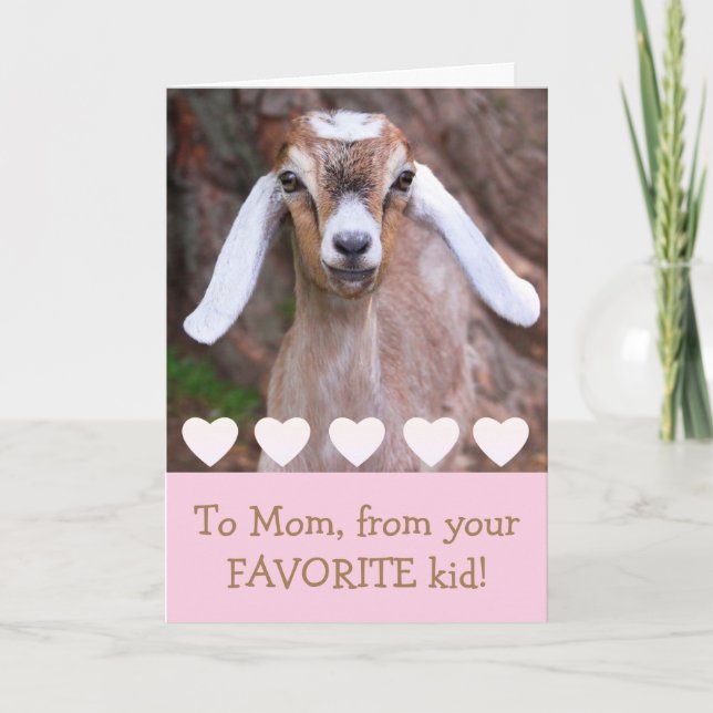 Carte Baby Chèvre et Coeurs Maman Anniversaire (Devant)