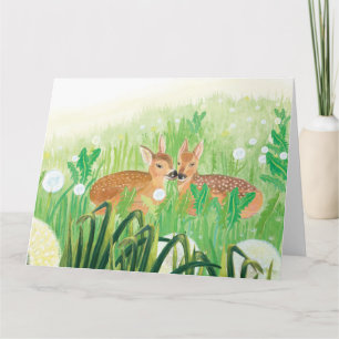 Carte Baby Deer - Fawns in Tall Grass Illustration
