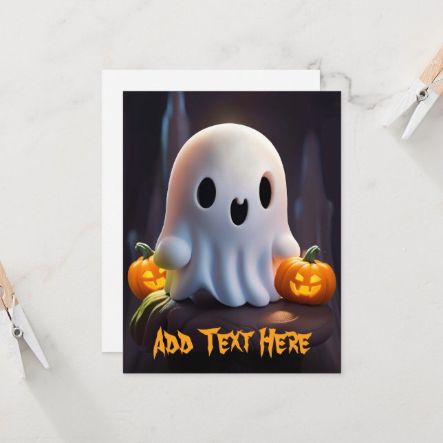 Carte Baby Ghost Déplaisant mignon caractère Halloween (Devant/Arrière en situation)