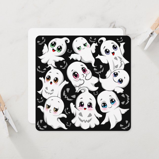 Carte Baby Ghosts Éffrayant mignon Halloween humeur (Devant/Arrière en situation)