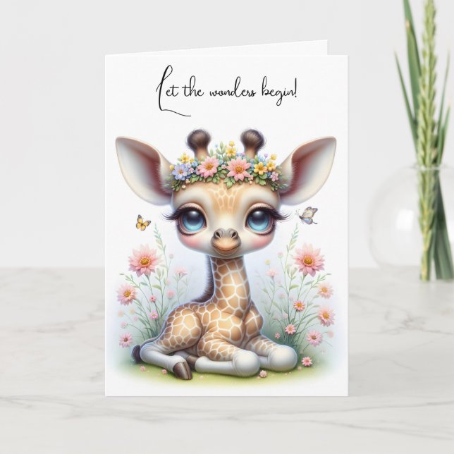 Carte Baby Giraffe In Flowers Félicitations (Devant)