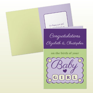 Carte Baby girl congratulations purple green