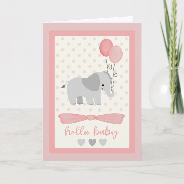 Carte Baby Girl Elephant avec ballons (Devant)