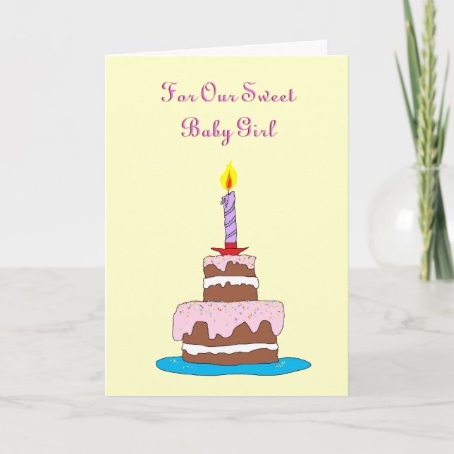 Carte Baby Girl, gâteau premier anniversaire (Devant)