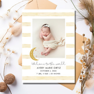 Carte Baby Girl Moon Yellow Stripe Photo de naissance