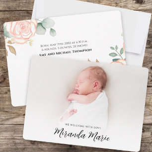 Carte Baby Girl Overlay Texte Nouveau-né Photo Floral Ro