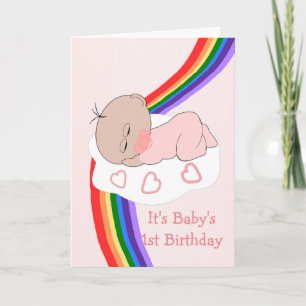 Carte Baby Girl Rainbow 1er anniversaire