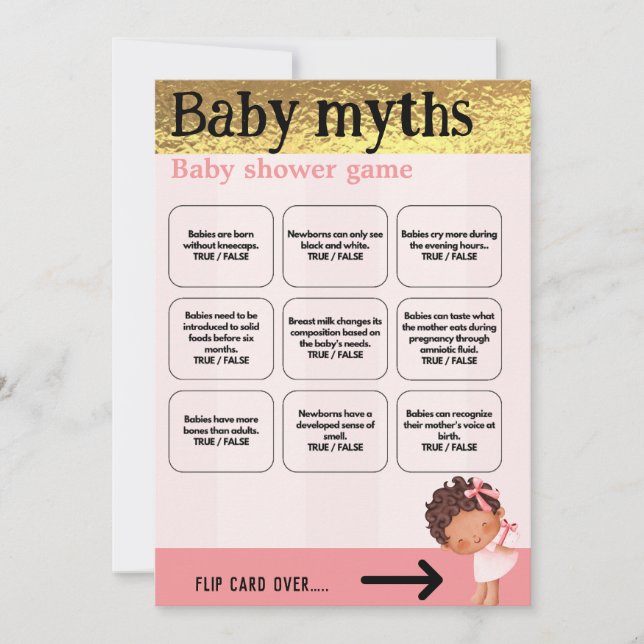 Carte Baby Girl rose et or Babyshower jeu (Devant)