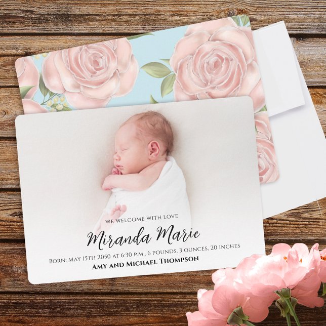 Carte Baby Girl Simple Overlay Texte Photo Floral Nouvea (Créateur téléchargé)