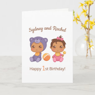 Carte Baby Girl Twins First Birthday Names Blank 2
