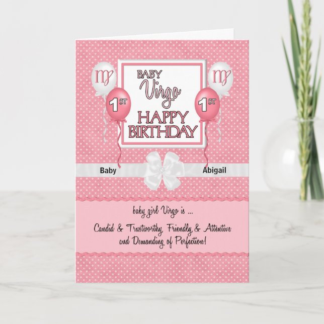 Carte Baby Girls 1er Anniversaire Virgo Zodiac (Devant)