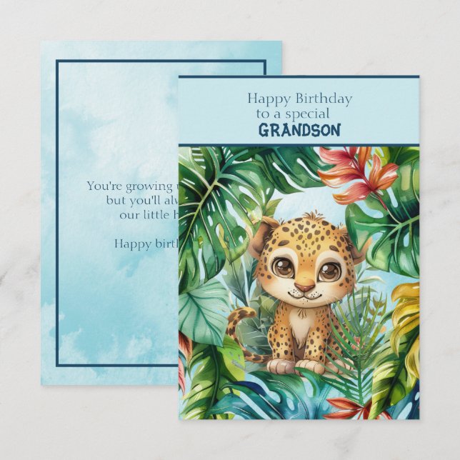 Carte Baby Leopard Happy Birthday Special Grandson (Devant / Derrière)