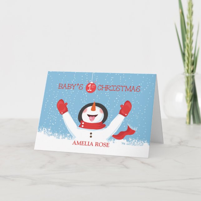 Carte Baby Name First Christmas Snowman (Devant)