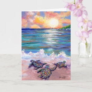 Carte Baby Sea Turtles at the Beach Greeting Card