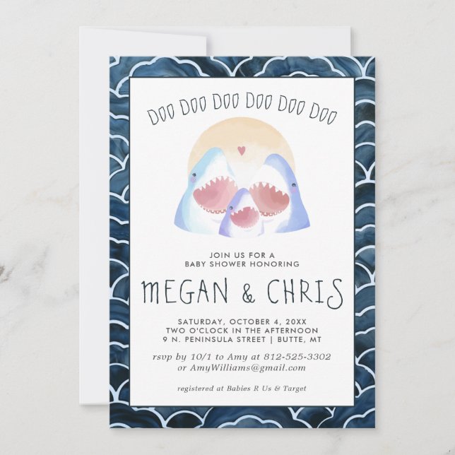 Carte Baby Shark Doo | Baby shower de requin mignon (Devant)