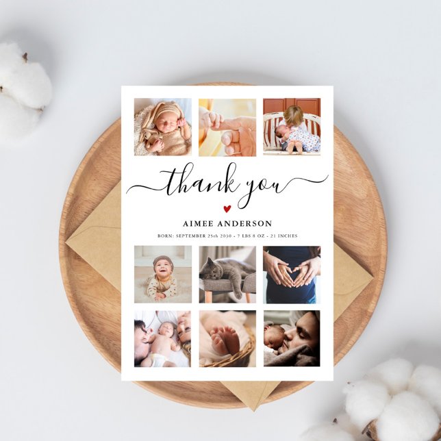 Carte Baby shower 9 photo collage merci chic script (Créateur téléchargé)