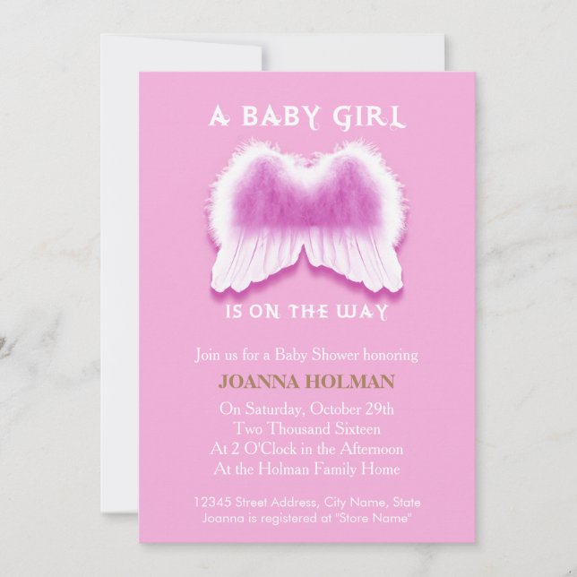 Carte Baby shower ailes Angel rose (Devant)