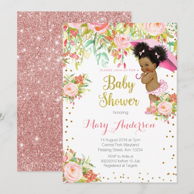 Carte Baby shower American Princess d'Afrique (Devant / Derrière)