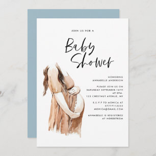 Carte Baby shower aquarelle illustration script simple