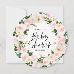 Carte Baby shower aquarelle rose girly script floral