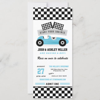 Carte Baby shower automobile Blue Race