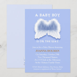 Carte Baby shower Blue Angel Wings