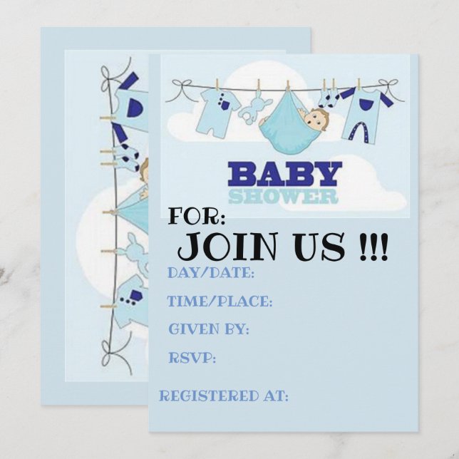 Carte baby shower BLUE BOY (Devant / Derrière)