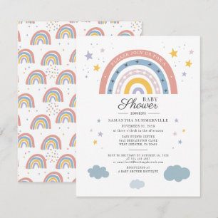 Carte Baby Shower Bohème Arc-en-Ciel Écriture Aquarelle